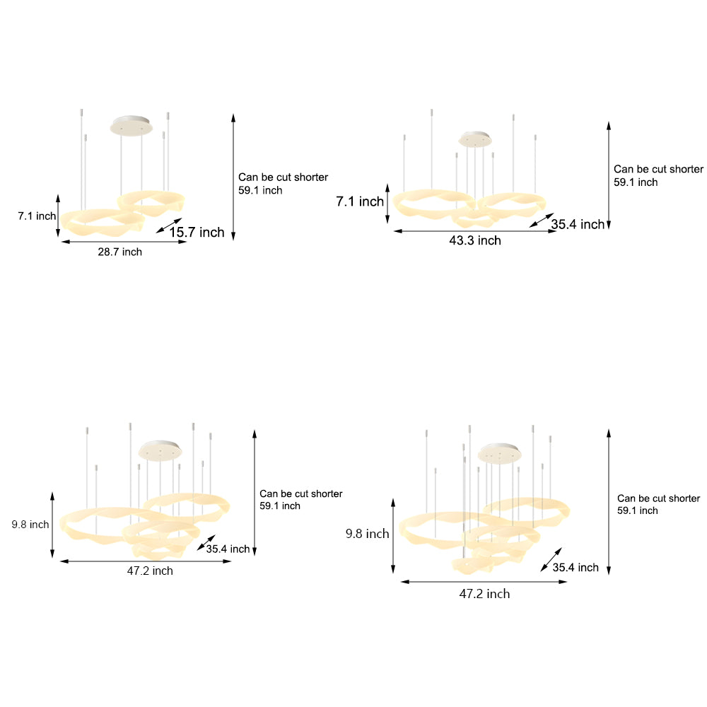 Wavy Circle Ring Dimmable White Cream Modern Chandelier