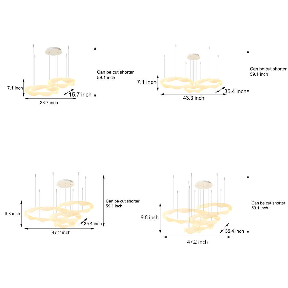 Wavy Circle Ring Dimmable White Cream Modern Chandelier