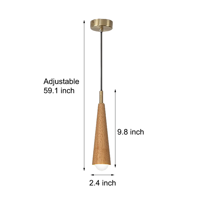 Wood Cone Three-Step Dimming Copper LED Modern Pendant Light