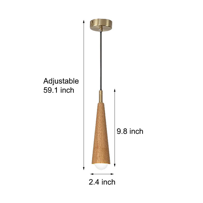 Wood Cone Three-Step Dimming Copper LED Modern Pendant Light