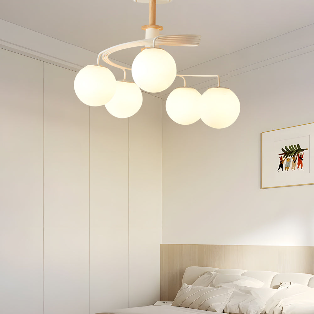 Glass Ball Spiral Metallic Semi-Flush Ceiling Light