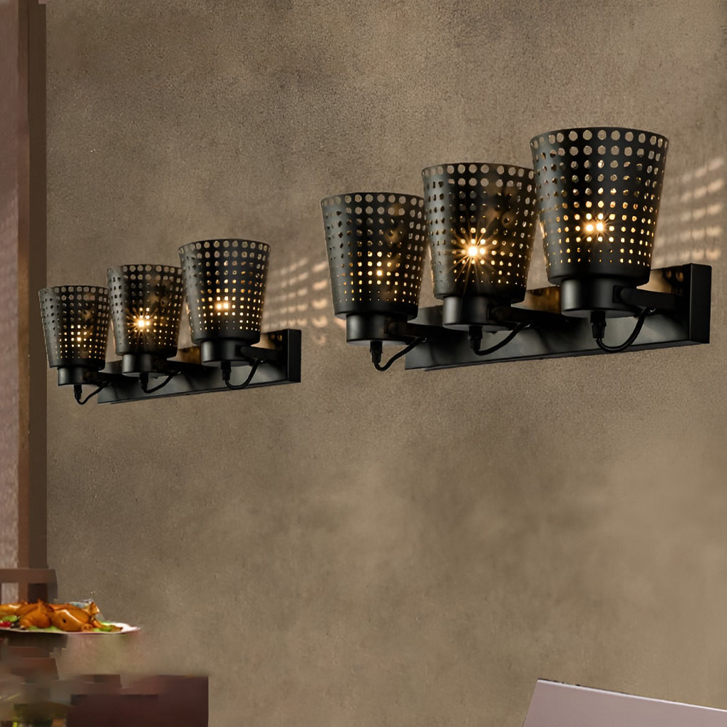 Retro Iron Hollow Adjustable Black Industrial Plug-In Sconce