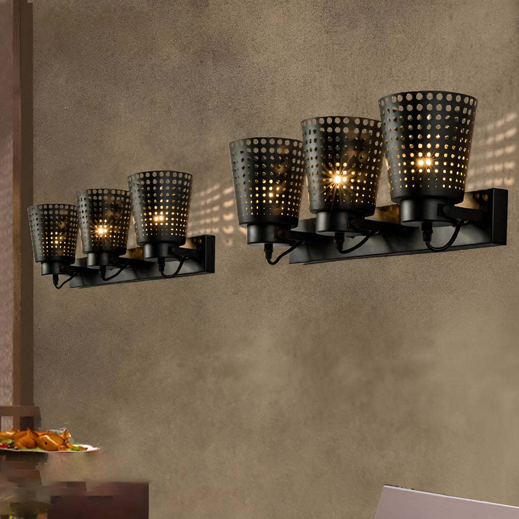 Retro Iron Hollow Adjustable Black Industrial Plug-In Sconce
