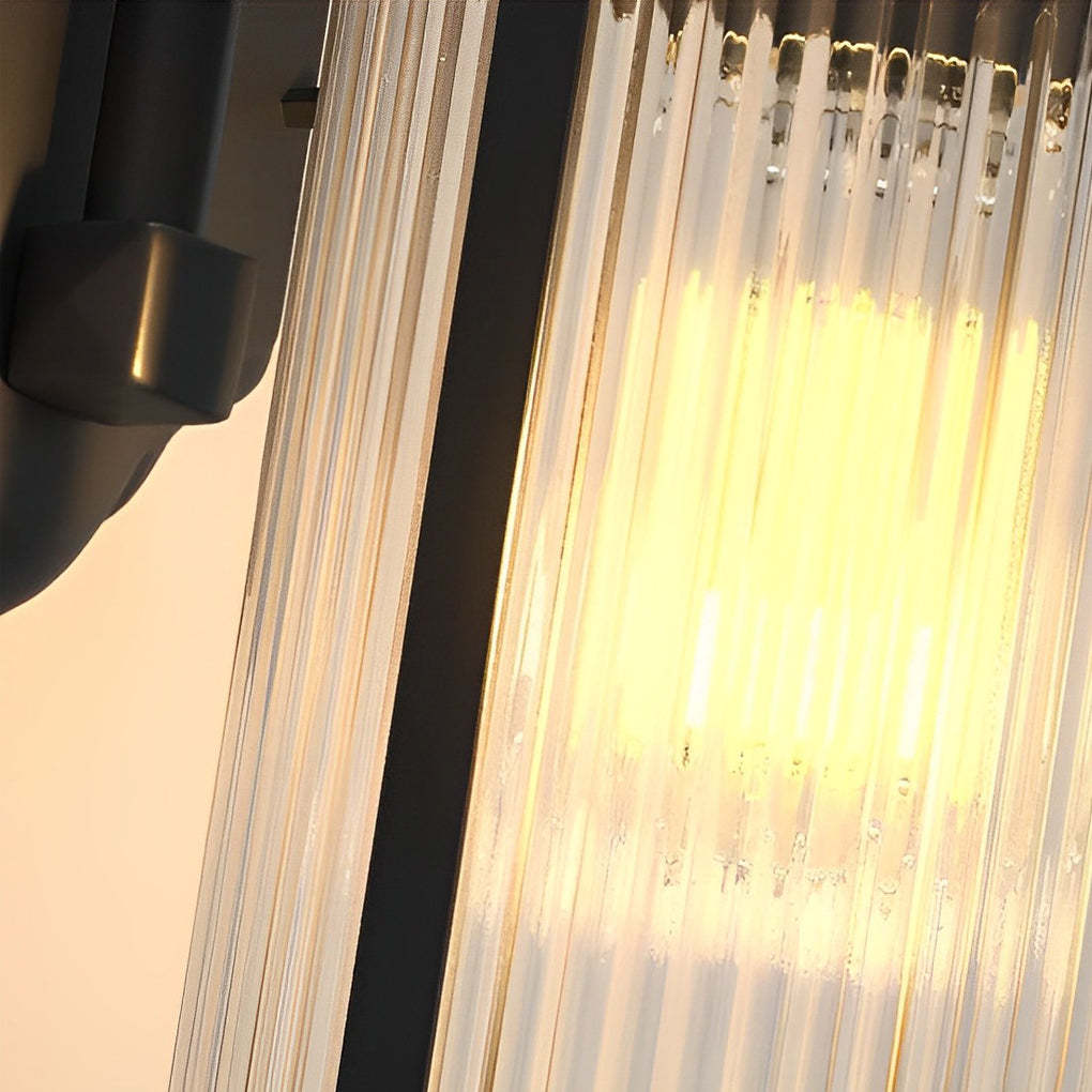 Waterproof Striped Glass Aluminum Black Retro Outdoor Wall Lights-Lighom