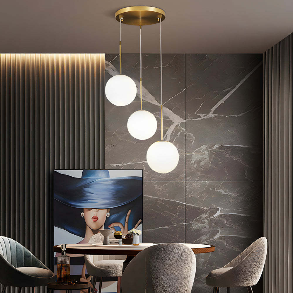 Modern White Glass Globe Gold Island Pendant