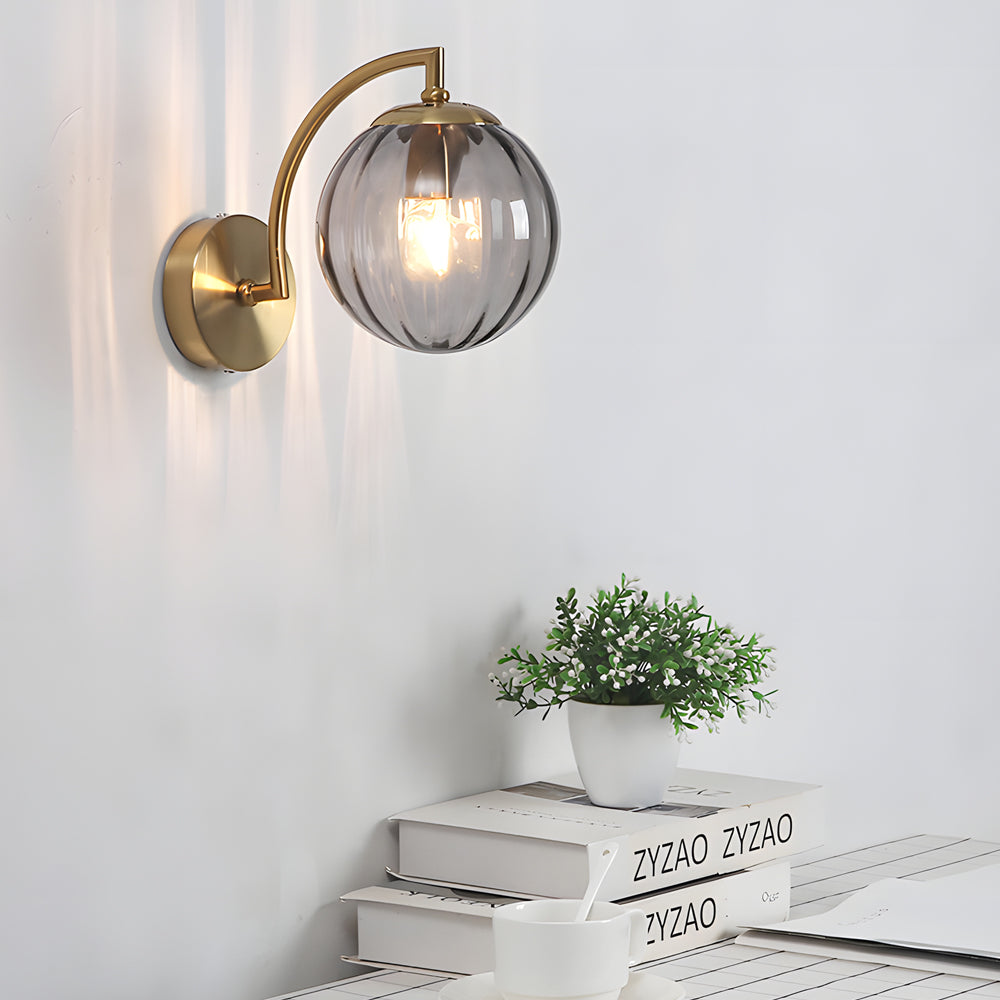 Curved Arm Rib Glass Ball Wall Sconce