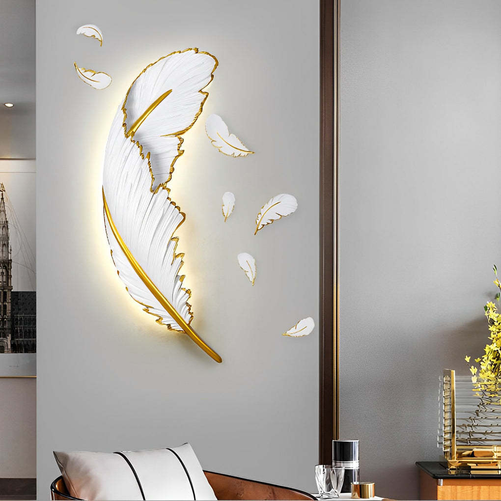 Modern Art Decorative Resin Feather LED Strip Dimmable White Wall Sconces-Lighom