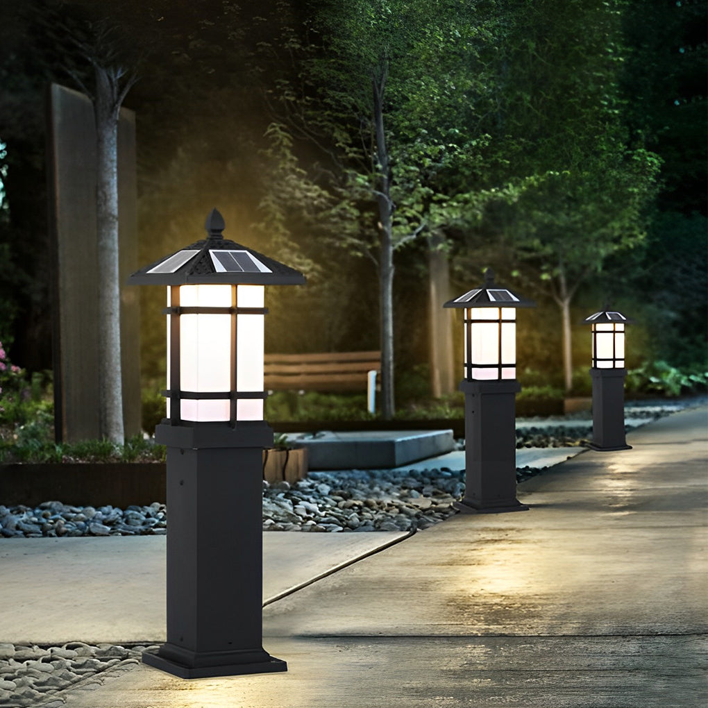 Modern Solar LED Lawn Lamp with Ancient Asian Style Top Waterproof Outdoor Light-Lighom