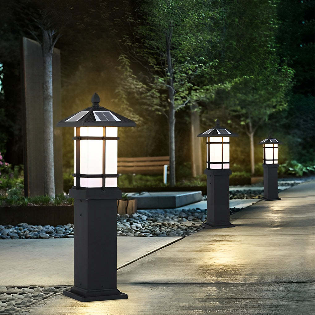 Modern Solar LED Lawn Lamp with Ancient Asian Style Top Waterproof Outdoor Light-Lighom