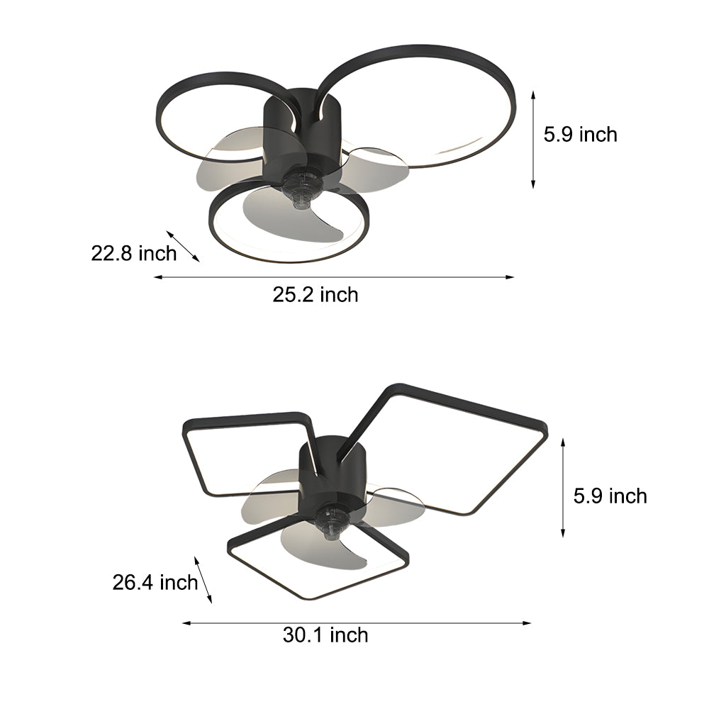 Square Round Rings Three Step Dimming LED Silent Modern Ceiling Fans Lamp-Lighom