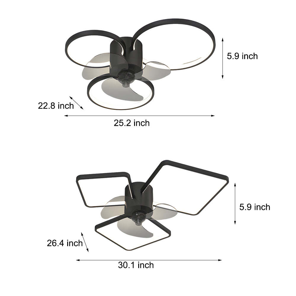 Square Round Rings Three Step Dimming LED Silent Modern Ceiling Fans Lamp-Lighom