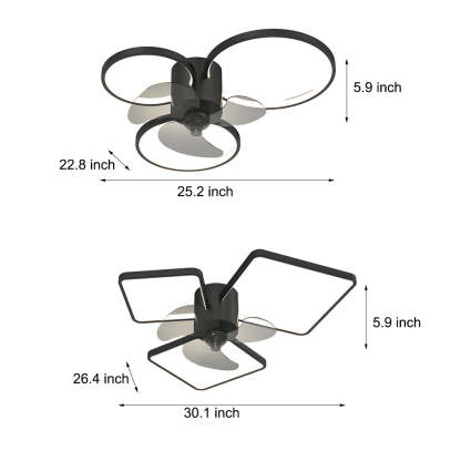 Square Round Rings Three Step Dimming LED Silent Modern Ceiling Fans Lamp-Lighom