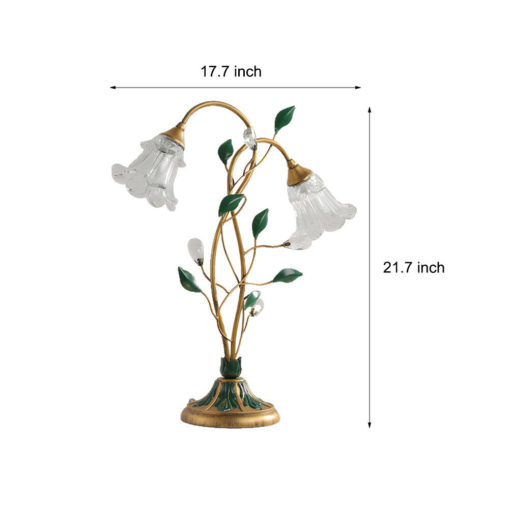 Dimmable Glass Floral Desk Lamp with Dual Lights and Leaf Accents for Ambiance-Lighom