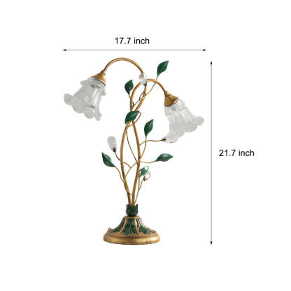Dimmable Glass Floral Desk Lamp with Dual Lights and Leaf Accents for Ambiance-Lighom