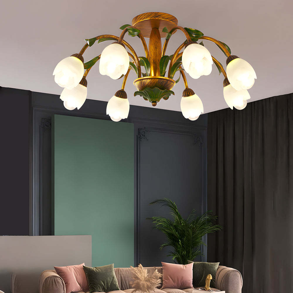 Pastoral Flowers Dimmable American Ceiling Light