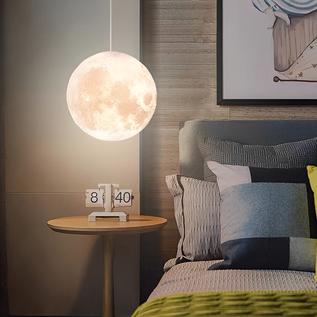 Round Moon Lunar 3D White Pendant Lamp