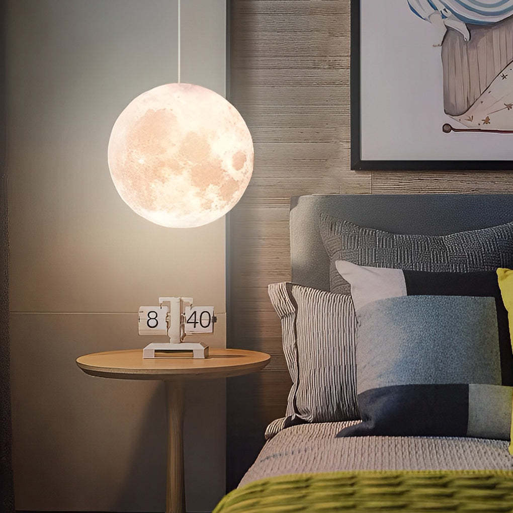 Round Moon Lunar 3D White Pendant Lamp