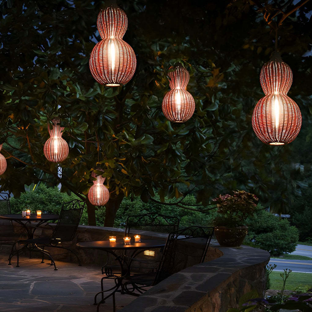 Woven Rattan Gourd Hanging Lamp Outdoor Pendant Light for Patio-Lighom