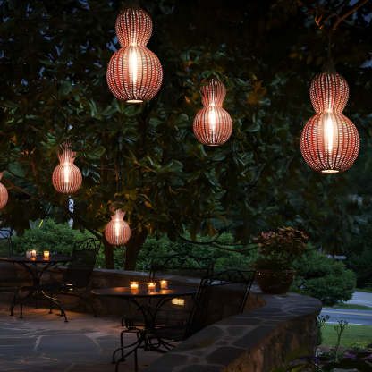 Woven Rattan Gourd Hanging Lamp Outdoor Pendant Light for Patio-Lighom