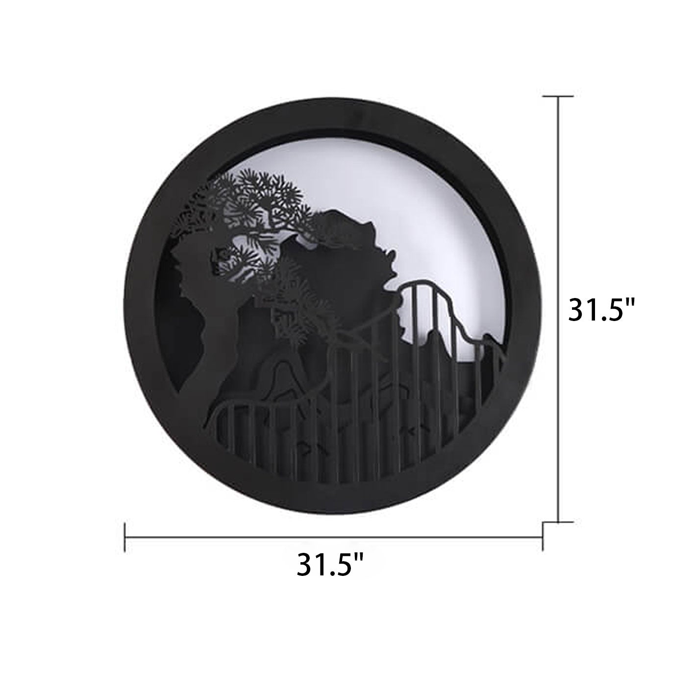 Chinese Landscape Pine Zen Round LED Outdoor Wall Sconce