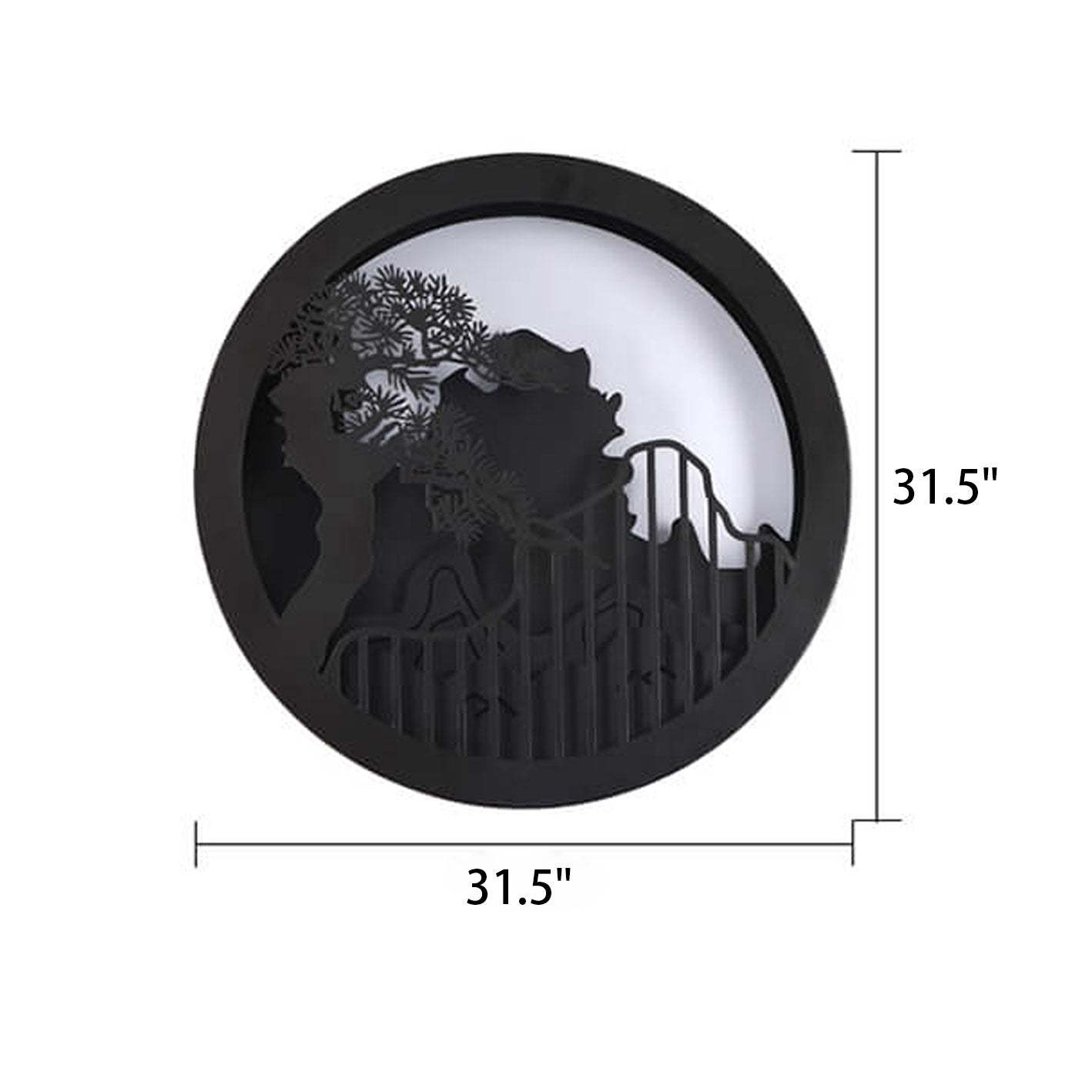 Chinese Landscape Pine Zen Round LED Outdoor Wall Sconce