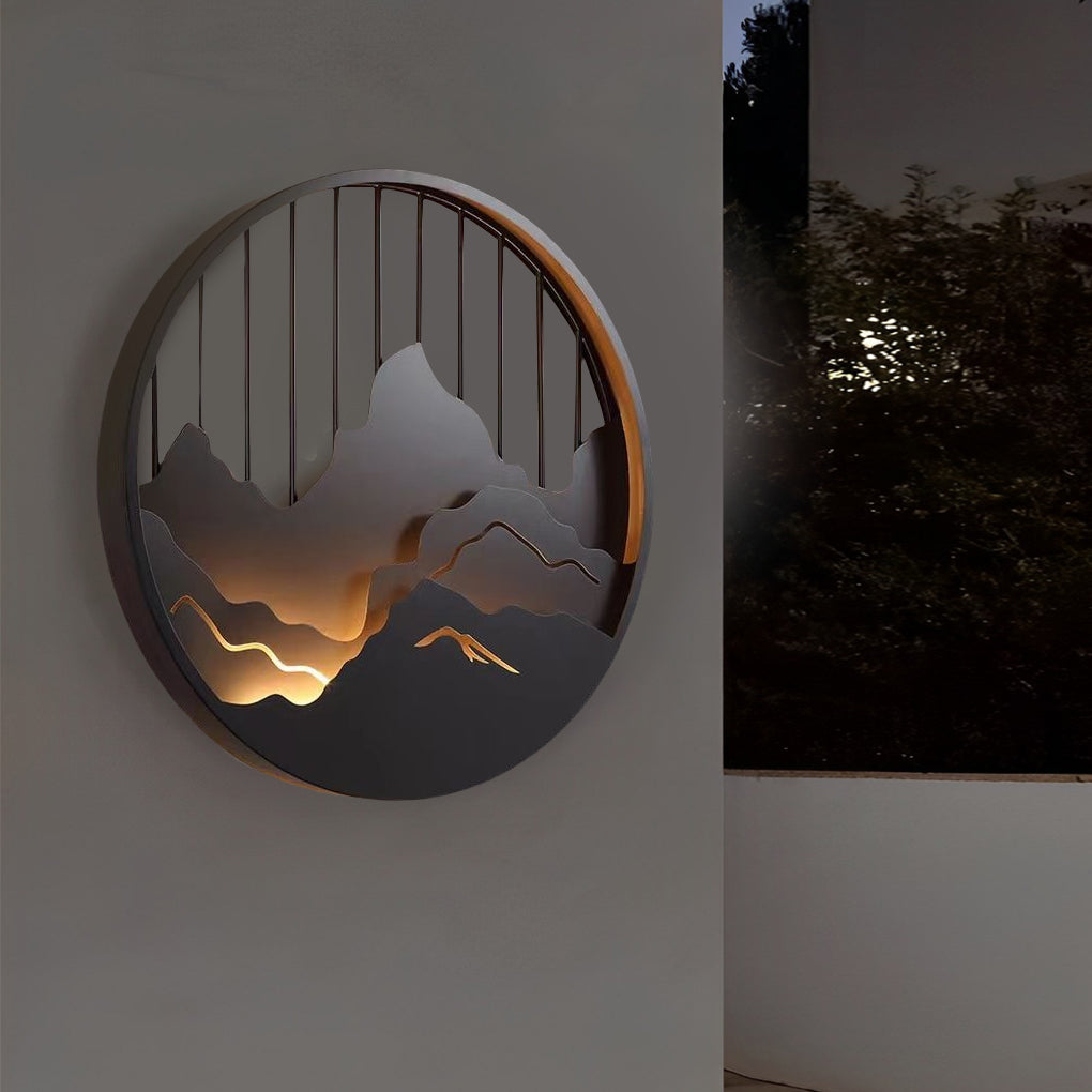 Round Mountain Scenery LED Waterproof Outdoor Wall Sconce Lighting-Lighom