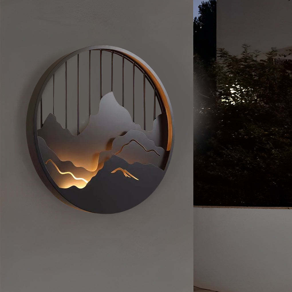 Round Mountain Scenery LED Waterproof Outdoor Wall Sconce Lighting-Lighom