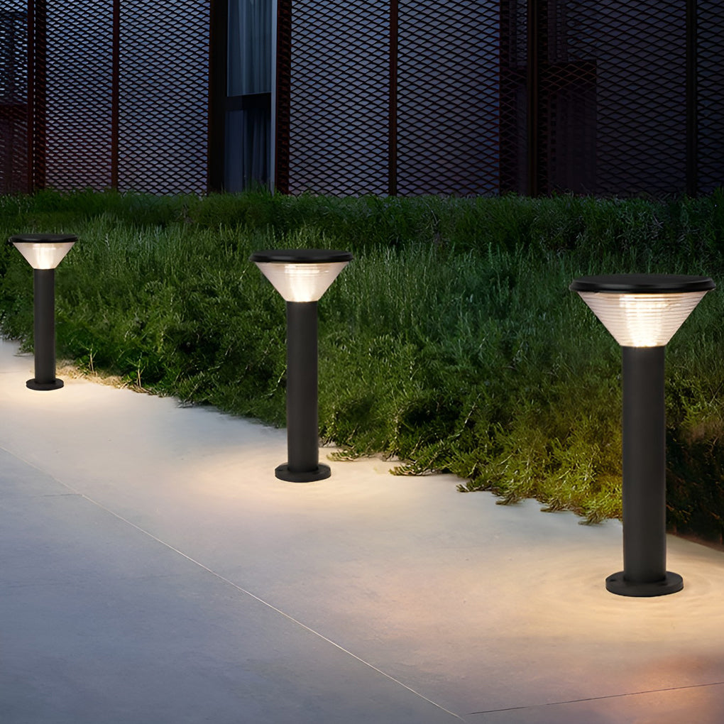 Round Light Control Induction Black Modern Outdoor Solar Pathway Lights-Lighom