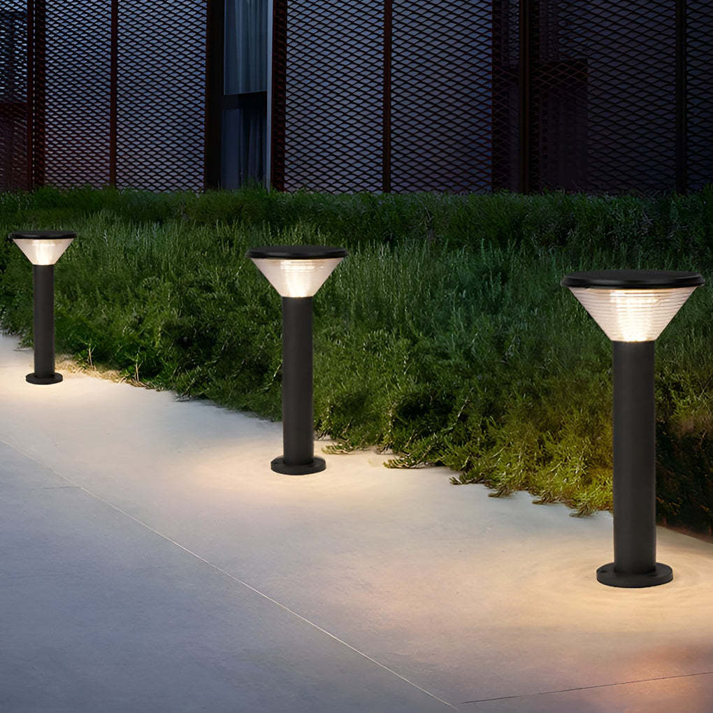 Round Light Control Induction Black Modern Outdoor Solar Pathway Lights-Lighom
