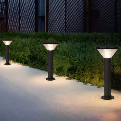 Round Light Control Induction Black Modern Outdoor Solar Pathway Lights-Lighom