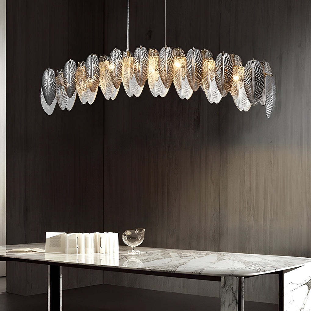 Lighom romantic feather glass chandeliers for study or bedroom — 35.4" W x 9.8" H