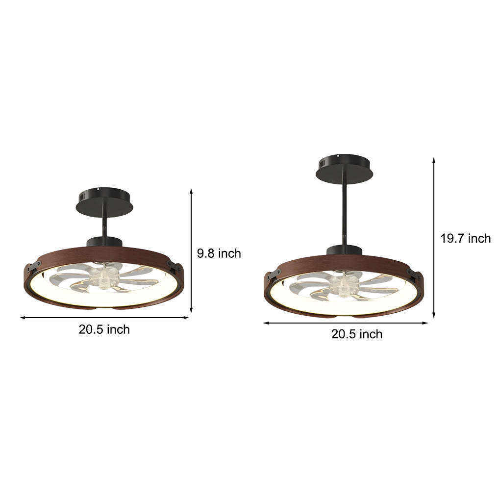 Round Wood LED 3 Step Dimming App Control Modern Bladeless Ceiling Fans-Lighom