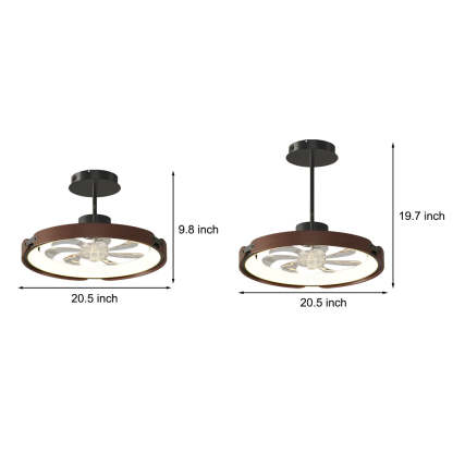 Round Wood LED 3 Step Dimming App Control Modern Bladeless Ceiling Fans-Lighom