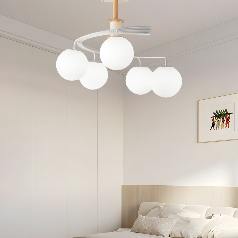 Glass Ball Spiral Metallic Semi-Flush Ceiling Light