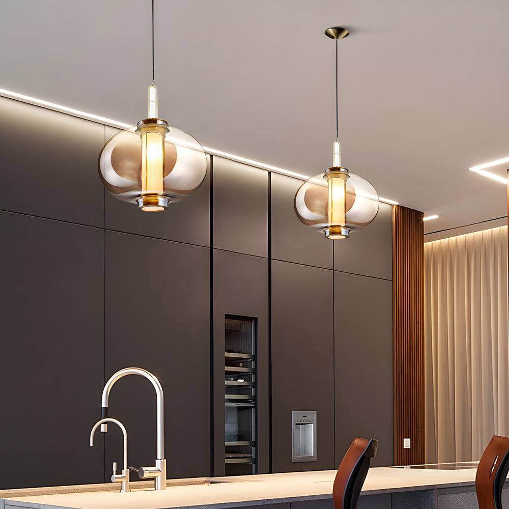 Amber Glass Shade Post-Modern Pendant Lamp