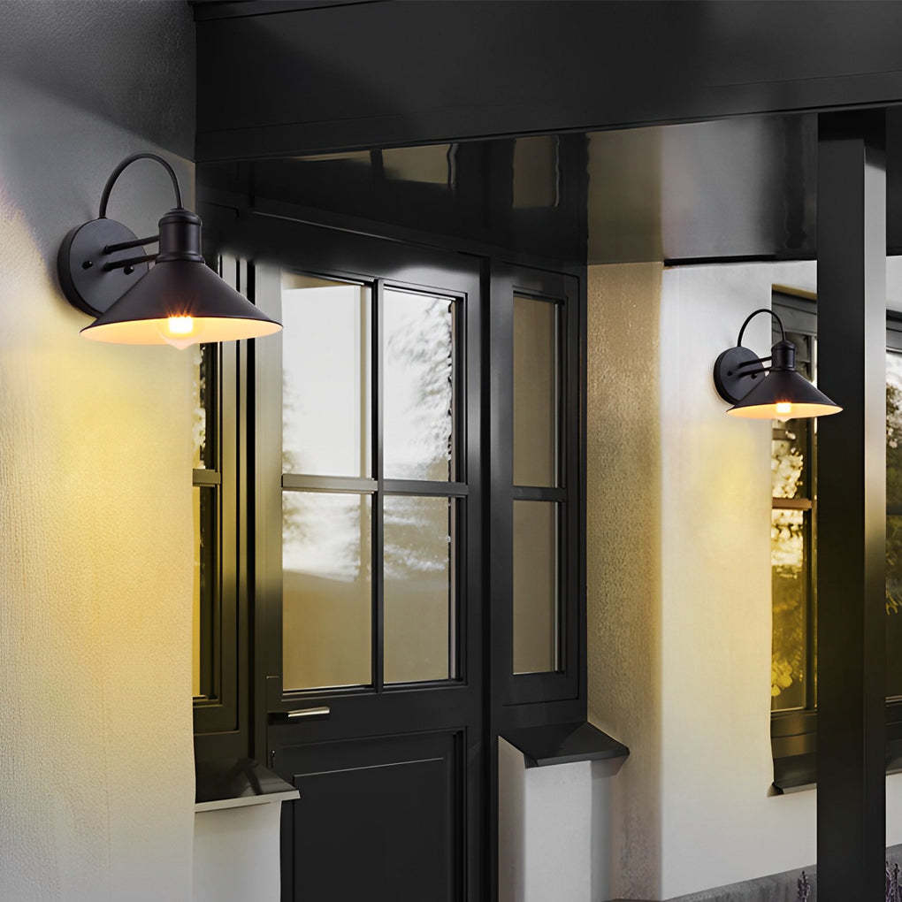 Retro Conical Iron Waterproof Industrial Style Outdoor Wall Lamp Exterior Lights-Lighom