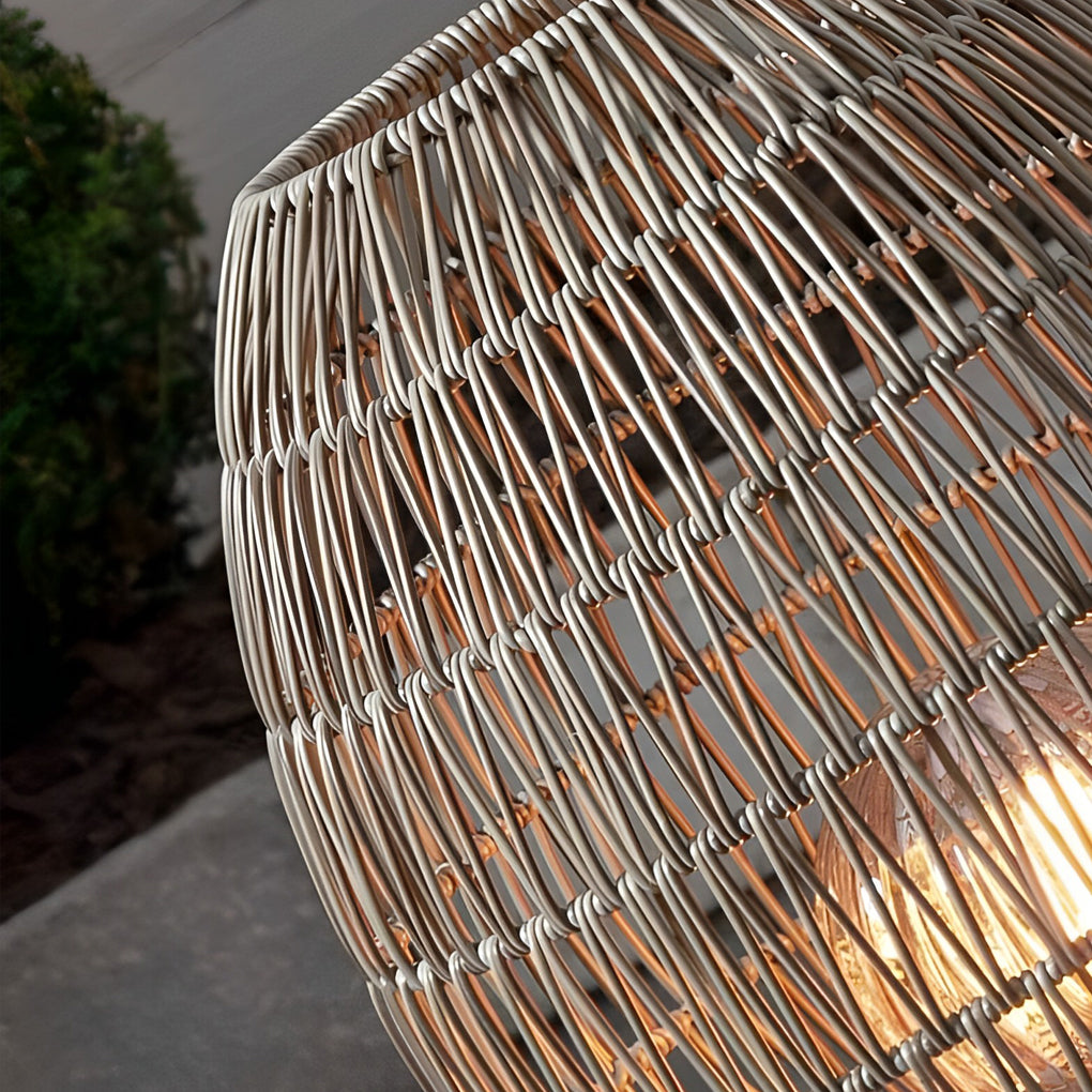 Spaceship Lighting Handmade Rattan Oval Cage Waterproof Outdoor Floor Lamp-Lighom