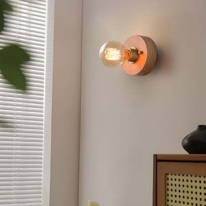 Round/Square Vintage Walnut Wood Wall Lamp 1-light with Pull Chain Switch-Lighom