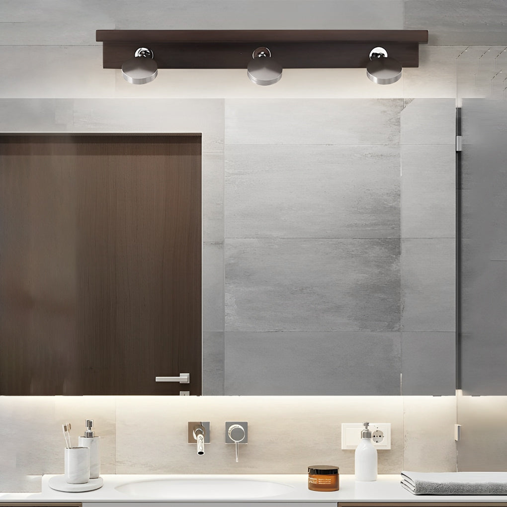 2/3-Light Wood Bathroom Vanity Light with Adjustable Iron Spotlight and Fixed Glass Shades-Lighom