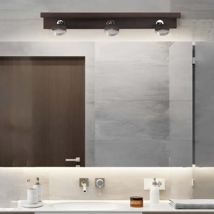 2/3-Light Wood Bathroom Vanity Light with Adjustable Iron Spotlight and Fixed Glass Shades-Lighom