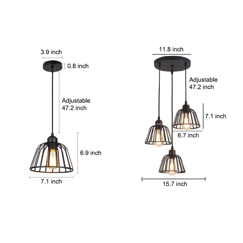 1/3-Light Black Iron Cage LED Industrial Retro Chandelier