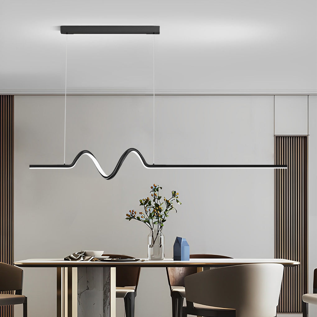 Modern strip wavy pendant lighting in synthetic — Cool White (6000K) / Matte Black