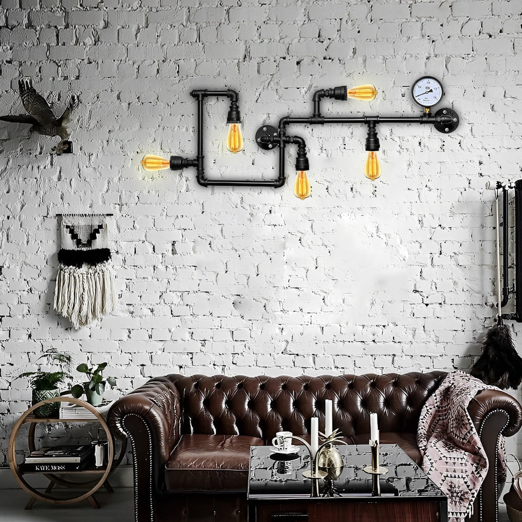 Vintage Iron Water Pipes Retro Creative Industrial Style Wall Light Fixture-Lighom