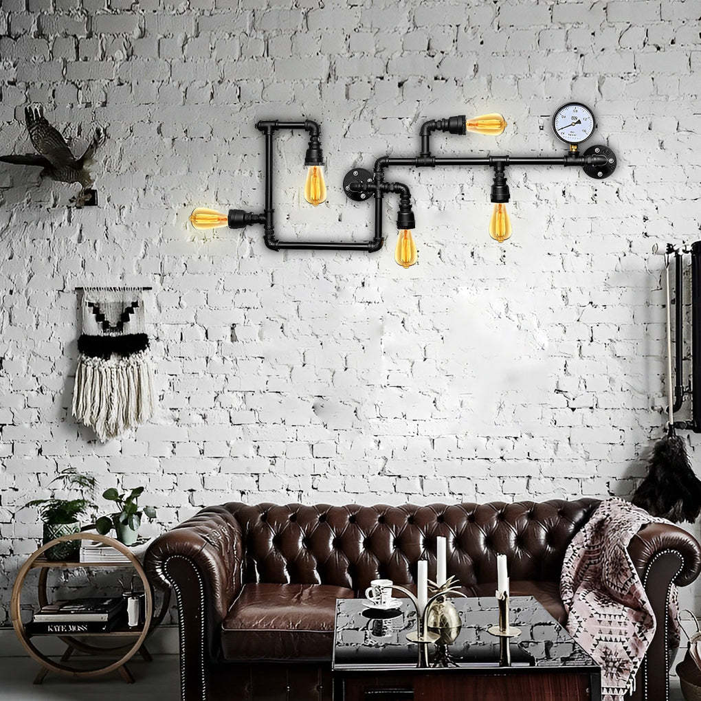 Vintage Iron Water Pipes Retro Creative Industrial Style Wall Light Fixture-Lighom