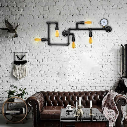 Vintage Iron Water Pipes Retro Creative Industrial Style Wall Light Fixture-Lighom