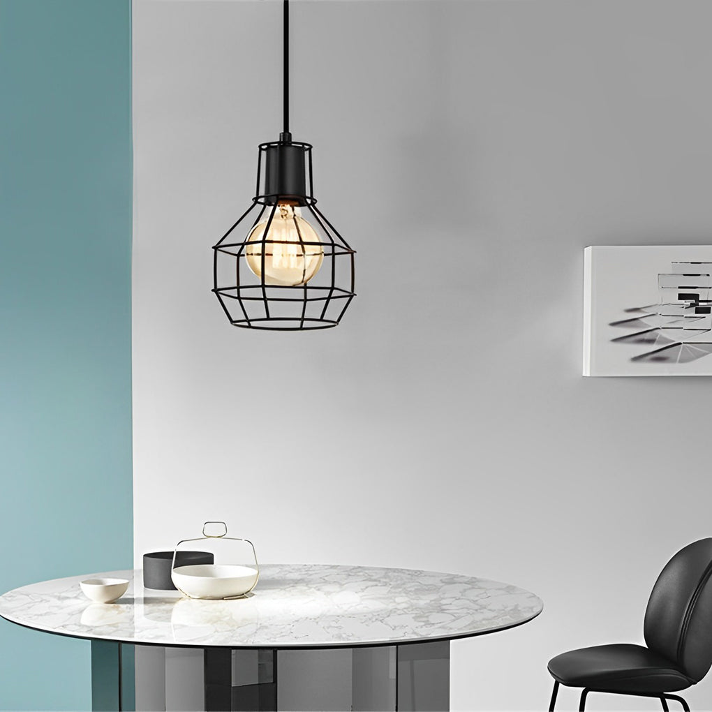 Retro Metal Lantern Cage Industrial Chandelier with Switch