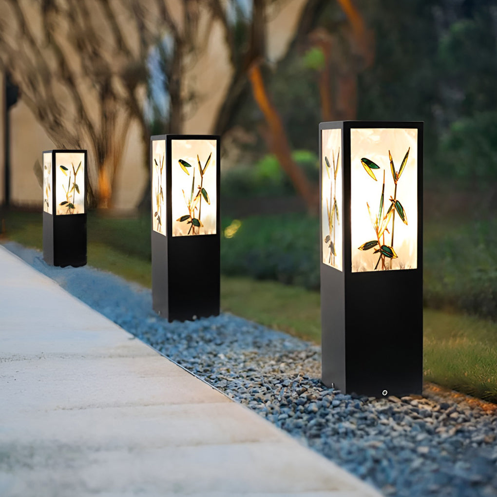 Square Landscape Pattern LED Vintage Solar Path Light — Hardwired