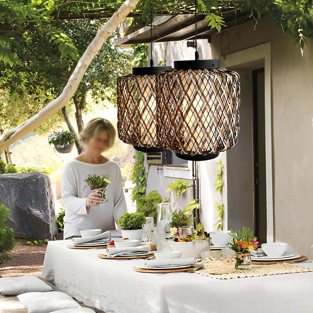 Rattan Waterproof Rustic Modern Outdoor Chandelier Pendants Ceiling Lights-Lighom