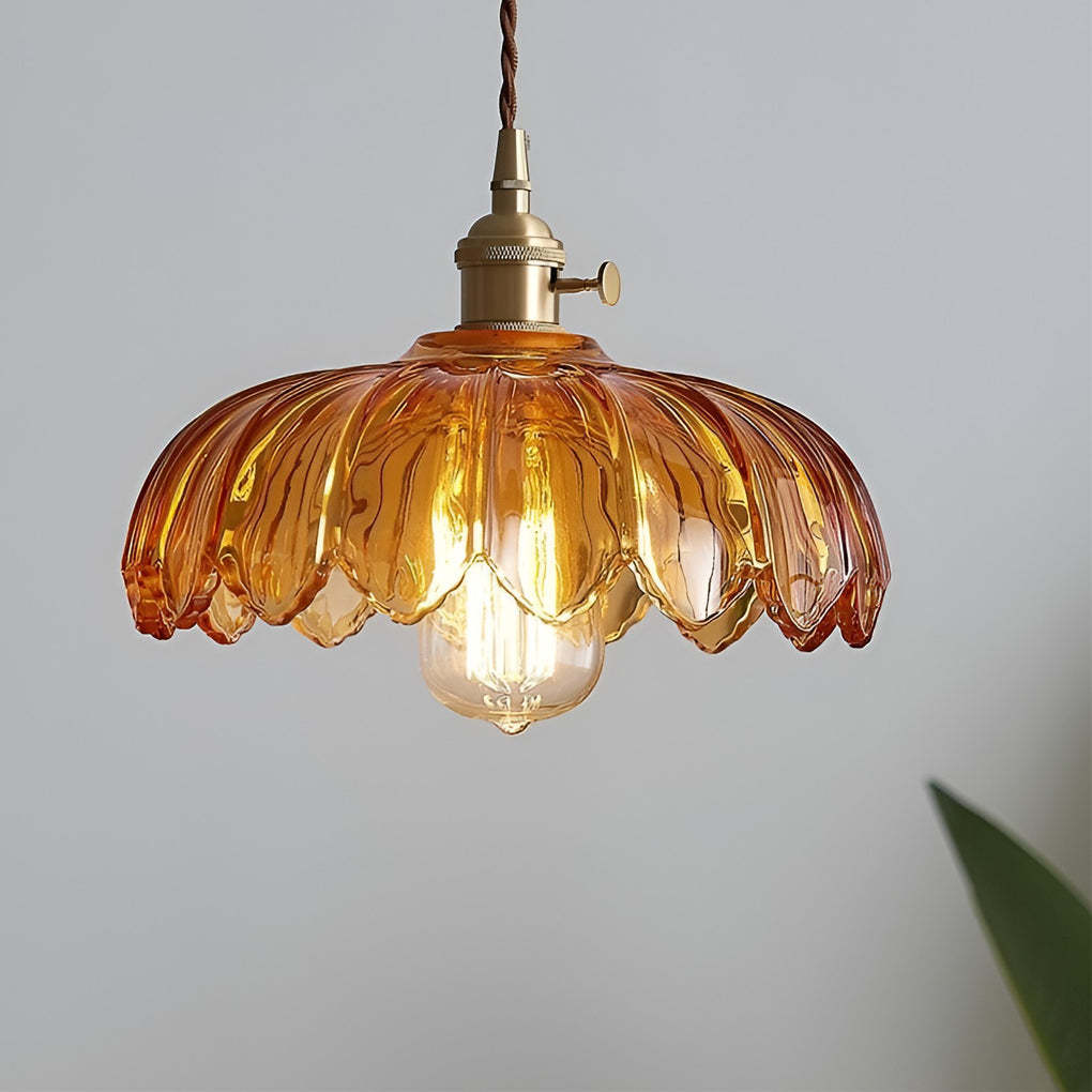 Retro Flower Glass Brass Nordic Kitchen Pendant