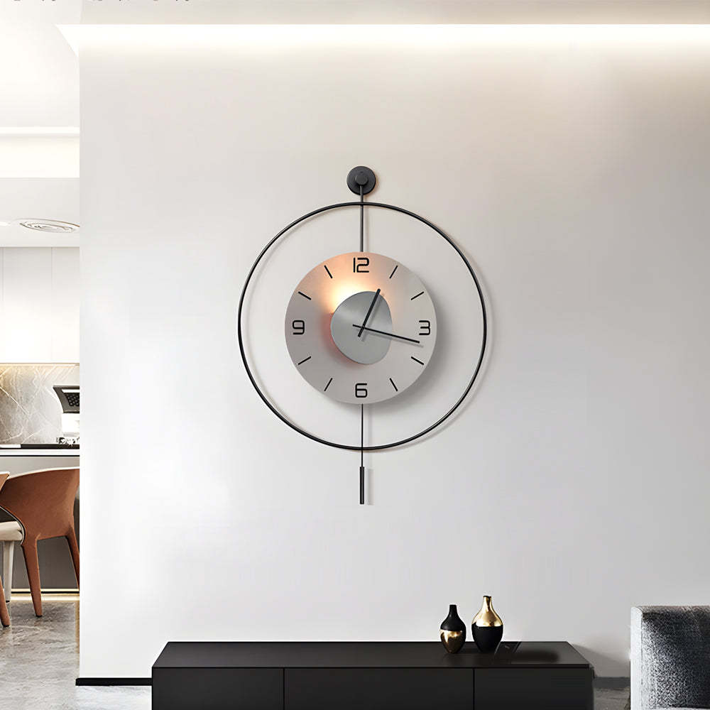 Battery Operated Round LED Hanging Metal Wall Clock-Lighom